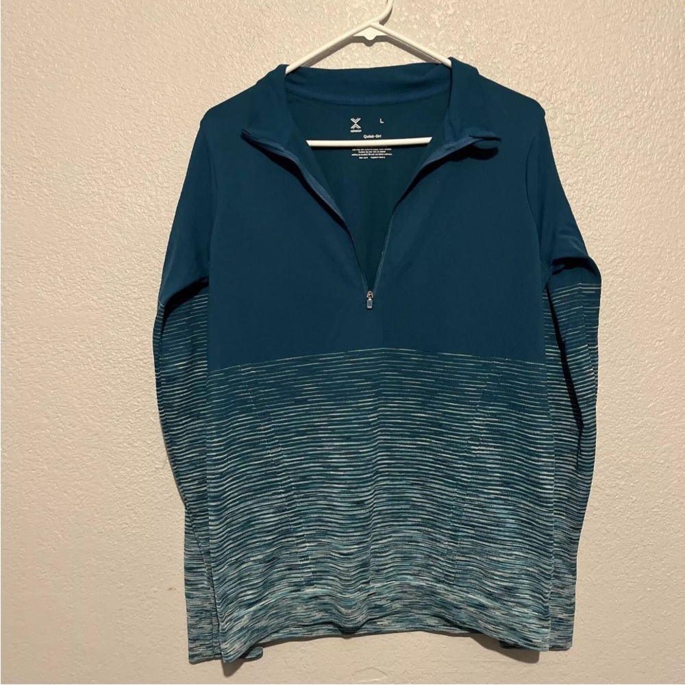 Xersion Quick Dri Teal Long Sleeve Pullover 1/4 Zip Work Out Jacket/Shirt Size L